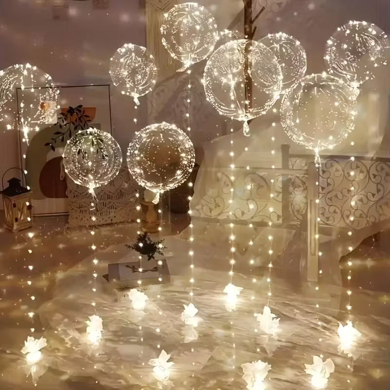 Balony z girlandami LED - dekoracje weselne